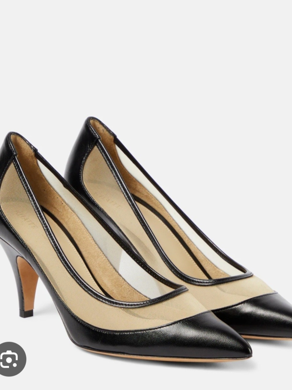 Black and Beige Pointed Mesh Pumps - Women